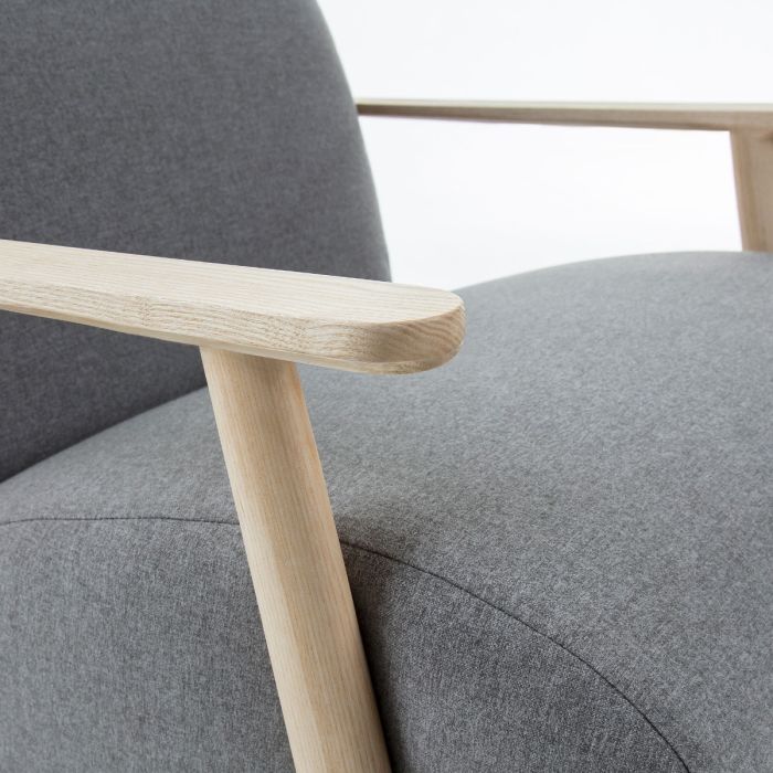 Sillón Gris Patas Madera Fresno Natural, 77 Cm
