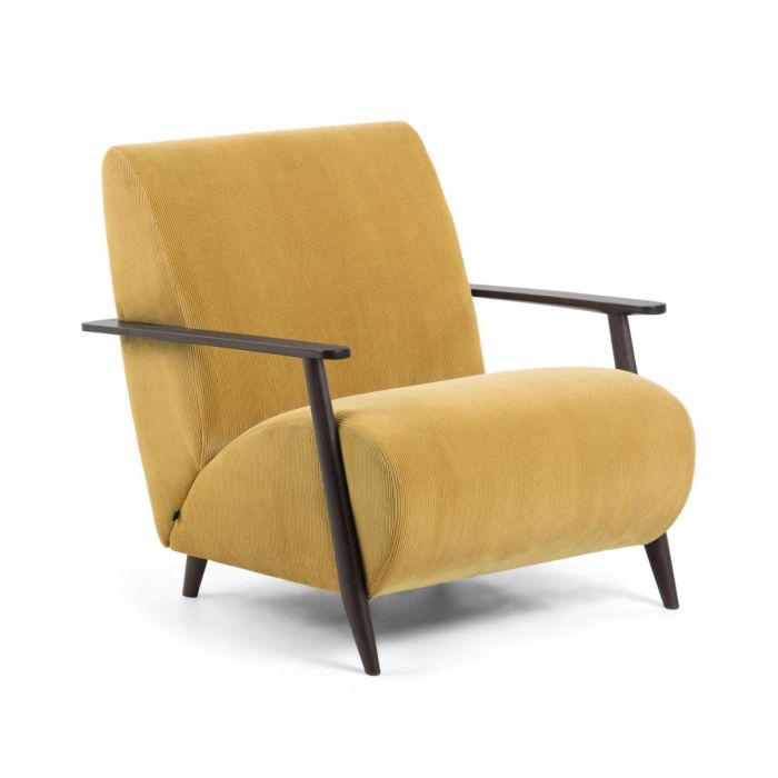 Sillón Vintage Meghan Mostaza Tejido Madera Salón