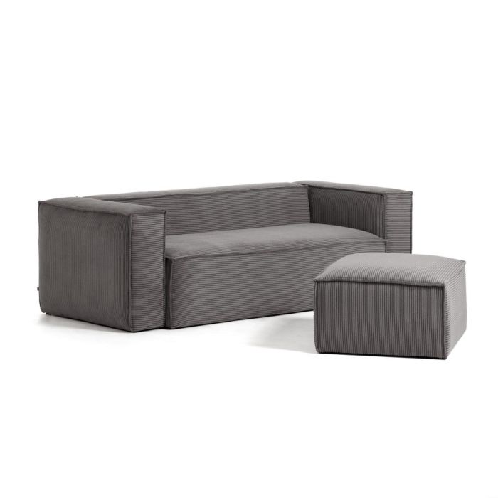Sofá 2 plazas Tapizado Tejido Gris Madera Pino, 210 Cm