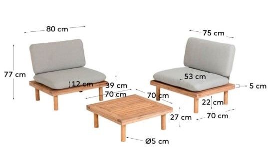 Set Exterior Viridis 4 Sillones 2 Mesas Madera Acacia, 80 / 70 Cm