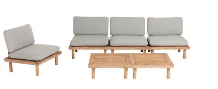 Set Exterior Viridis 4 Sillones 2 Mesas Madera Acacia, 80 / 70 Cm