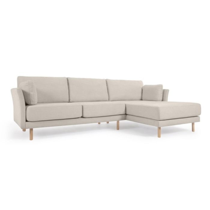 Sofá Mihaela con Chaise Longue Izquierdo Tejido Borreguillo Blanco Madera Haya Estilo Nórdico, 264 Cm 