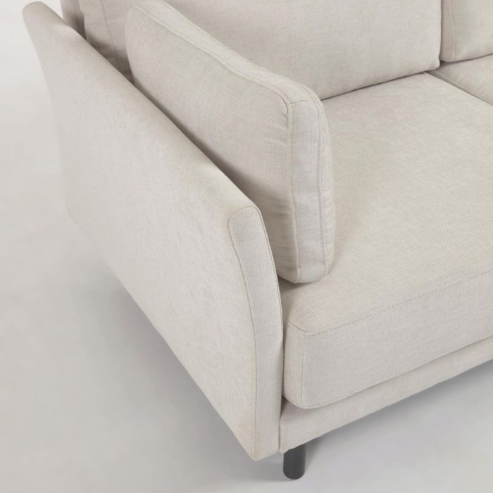 Sofá Chaise Longue Tapizado Tejido Beige Madera Pino Negro, 260 Cm