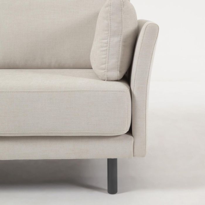 Sofá Chaise Longue Tapizado Tejido Beige Madera Pino Negro, 260 Cm