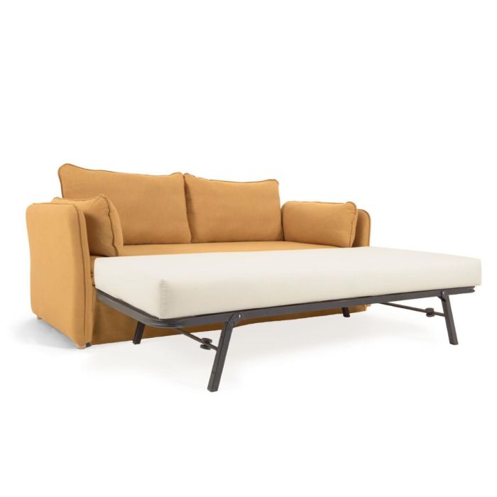 Sofá Cama Tejido Mostaza Madera Natural, 219 Cm