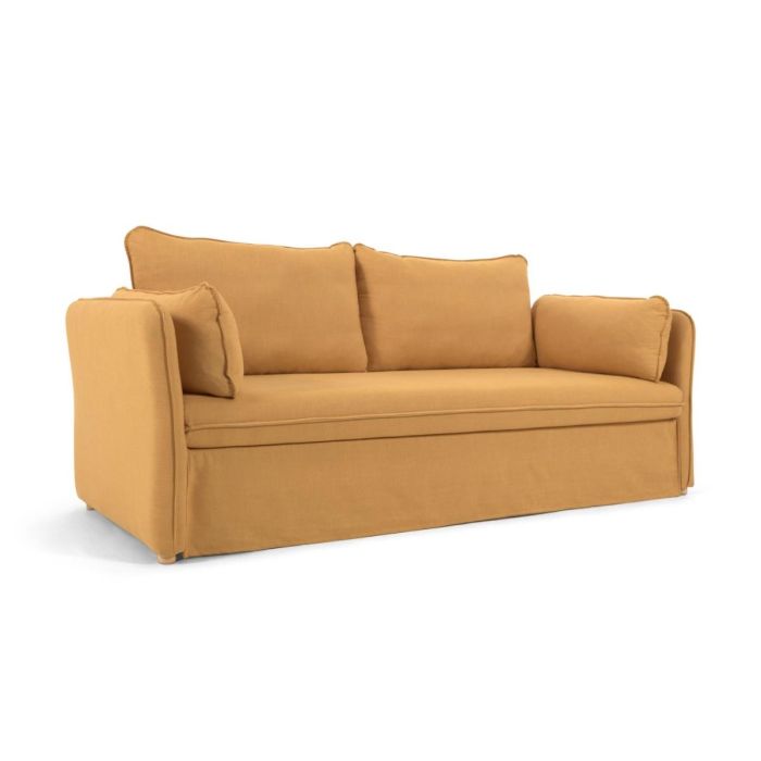 Sofá Cama Tejido Mostaza Madera Natural, 219 Cm