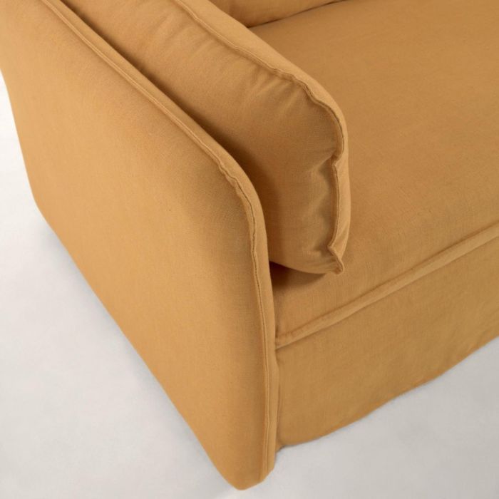 Sofá Cama Tejido Mostaza Madera Natural, 219 Cm
