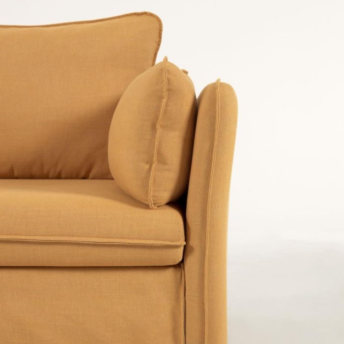 Sofá Cama Tejido Mostaza Madera Natural, 219 Cm