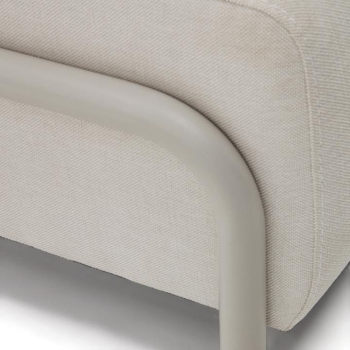 Sofá 3 Plazas Chenilla Beige Bandeja Grande Acero Gris, 232 Cm