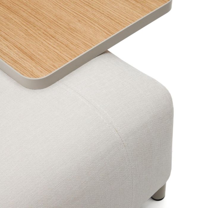Sofá 3 Plazas Chenilla Beige Bandeja Grande Acero Gris, 232 Cm