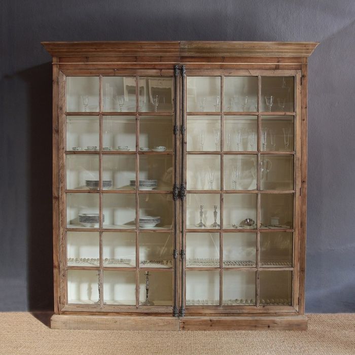 Vitrina Rústica Vintage Cristal Madera Natural, 220 Cm