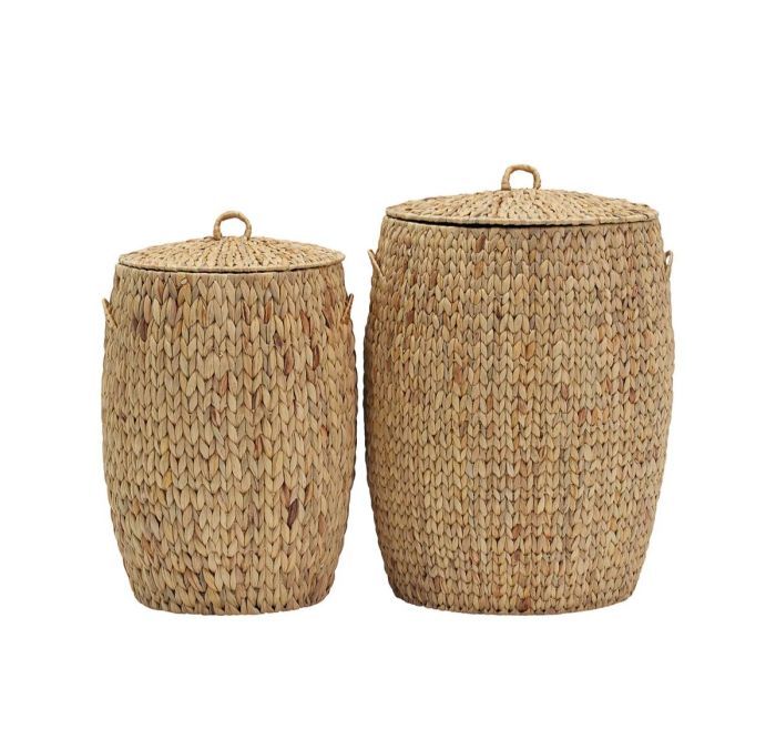 Juego de 2 cestas en jacinto de agua natural y hierro.