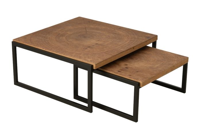 Set de 2 mesas de centro en madera mdf natural y metal negro.