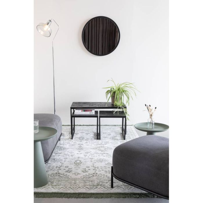 Set 3 Mesas Centro Madera Teca Hierro Negro Mate, 80 Cm