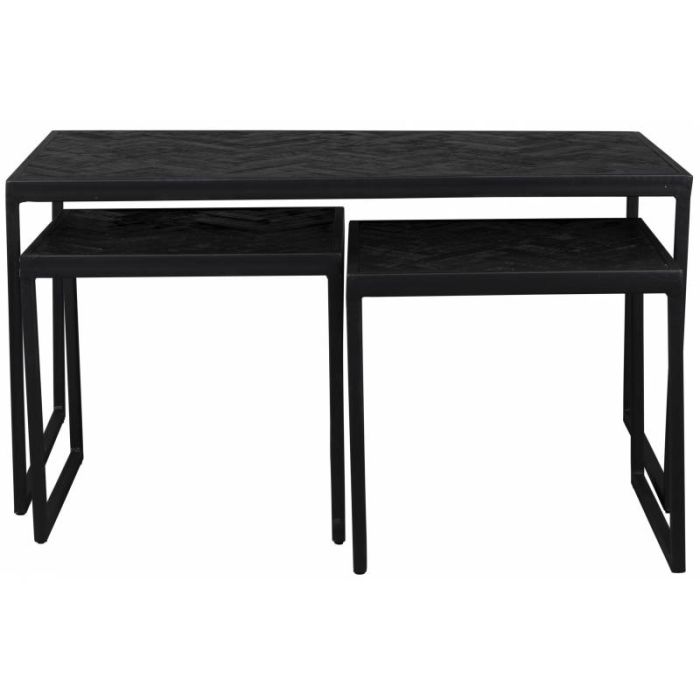 Set 3 Mesas Centro Estilo Industrial Negro Mate Hierro, 80 Cm
