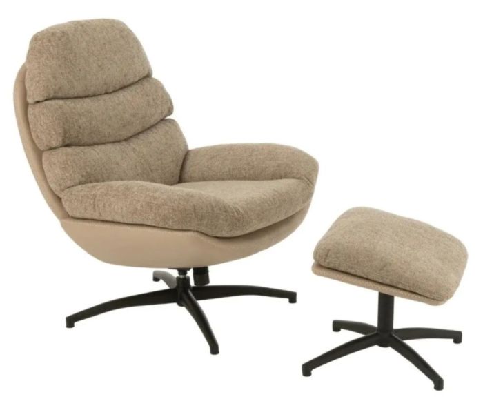 Sillón acolchado nórdico moderno contrachapado en tejido gris oscuro y base de metal negra.