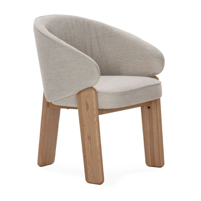 Silla en madera de fresno natural tapizado en tejido blanco 63 cm