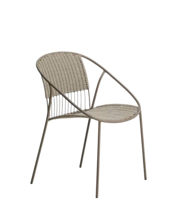 Silla de exterior en acero y cuerda topo 58,5 cm