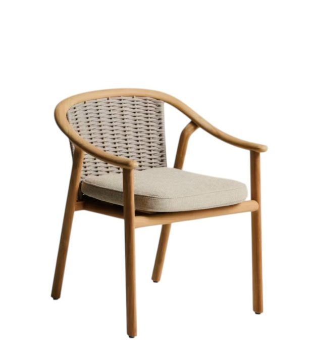Silla de exterior en madera maciza de teca y cuerda con cojín 62 cm