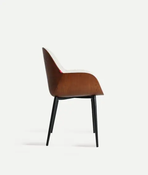 Silla BEESD Madera Marrón Tejido Blanco Roto Metal. 86 Cm