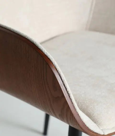 Silla BEESD Madera Marrón Tejido Blanco Roto Metal. 86 Cm