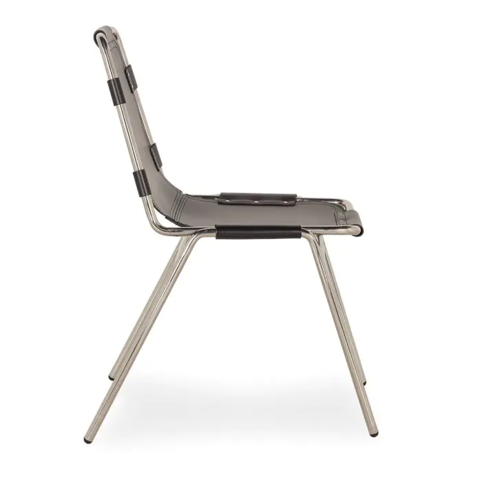 Silla Negro Cuero Acero, 42 Cm