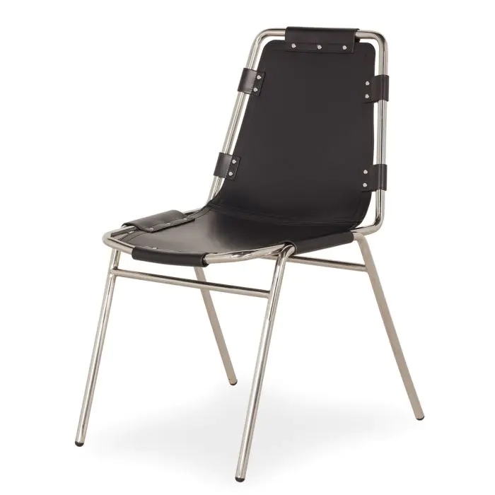 Silla Negro Cuero Acero, 42 Cm