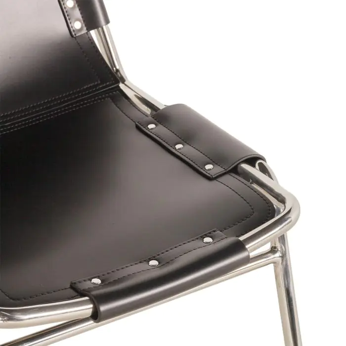 Silla Negro Cuero Acero, 42 Cm
