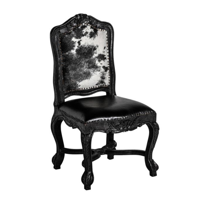 Silla madera Negra Cuero Blanco Negro, 98 Cm