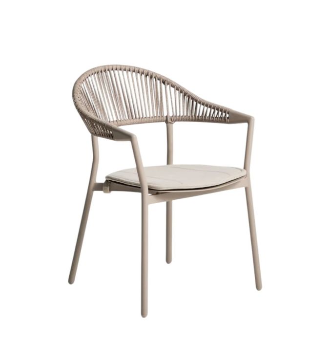 Silla de exterior en aluminio color topo y cuerda trenzada marrón 56 cm