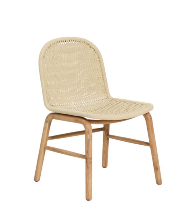 Silla de exterior en madera de acacia natural y cuerda trenzado crudo 55 cm