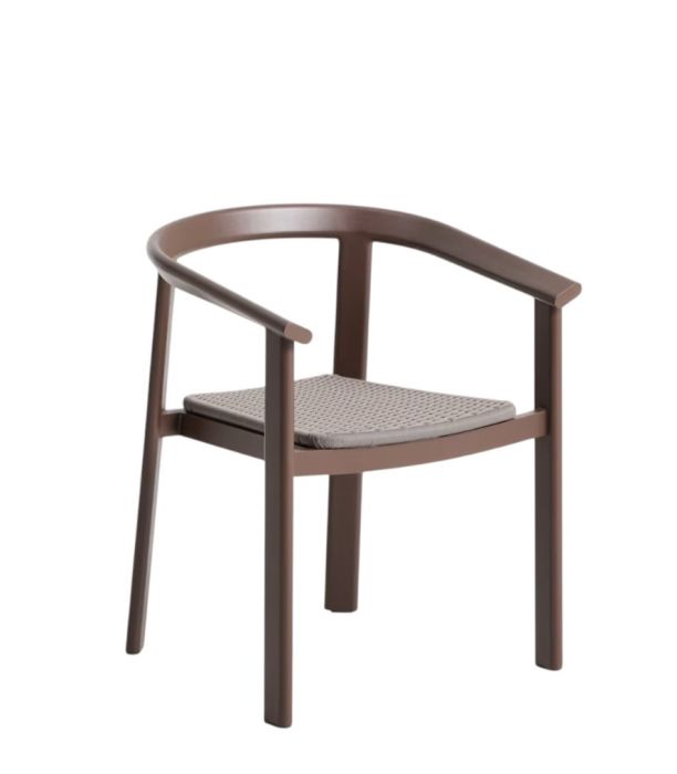 Silla de exterior en aluminio y asiento de cuerda color marrón 59 cm