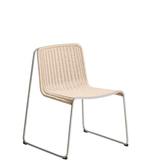 Silla de exterior en cuerda beige y acero cepillado 57 cm