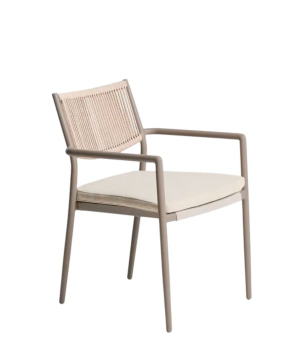 Silla de exterior en aluminio topo y cuerda beige 56 cm