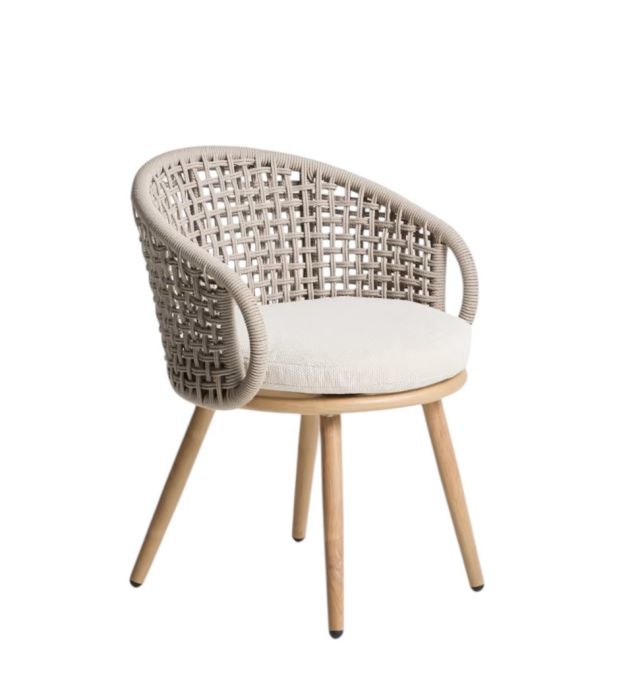 Silla de exterior en aluminio efecto madera y cuerda trenzada color topo 58 cm