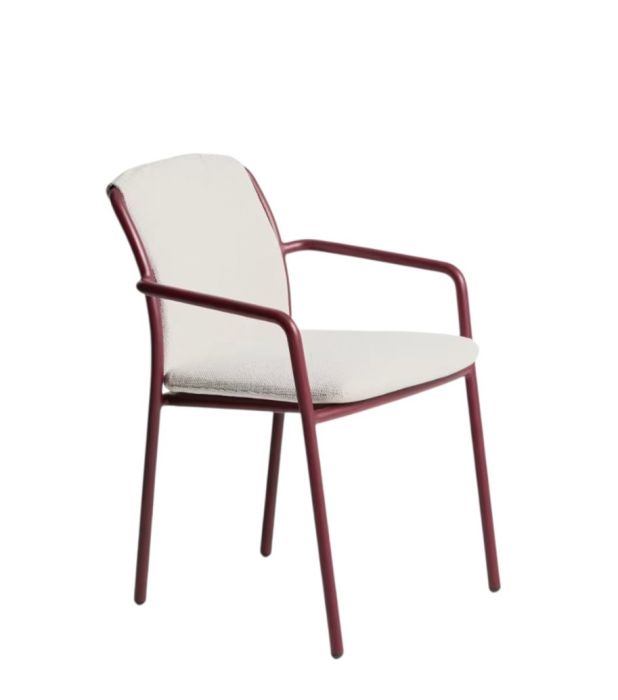 Silla de exterior en aluminio granate y cojín beige 56 cm