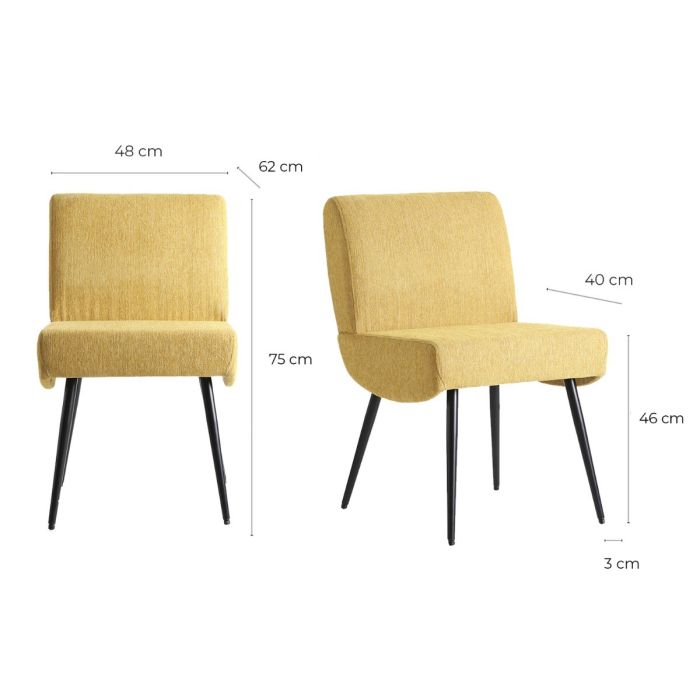 Silla Salón Chenilla Amarillo Metal Negro