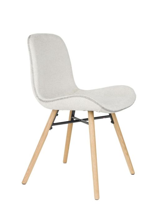 Silla en madera de roble natural tapizado en tejido beige.