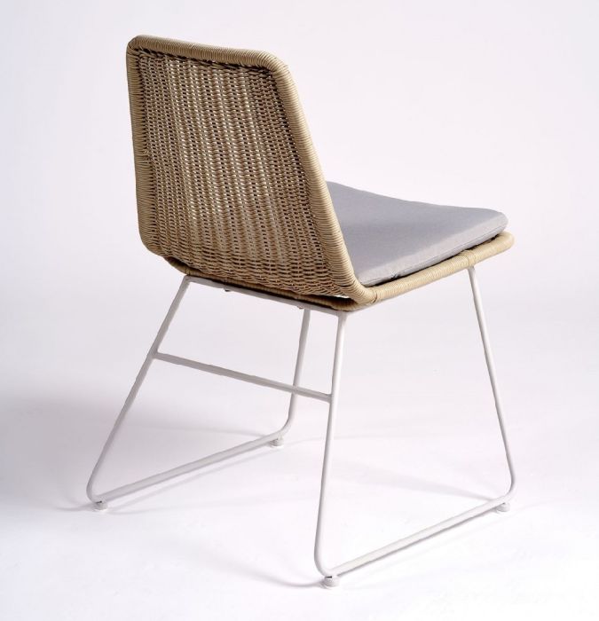 Silla Rattan Sintético Estructura Metal Blanco, 47 Cm