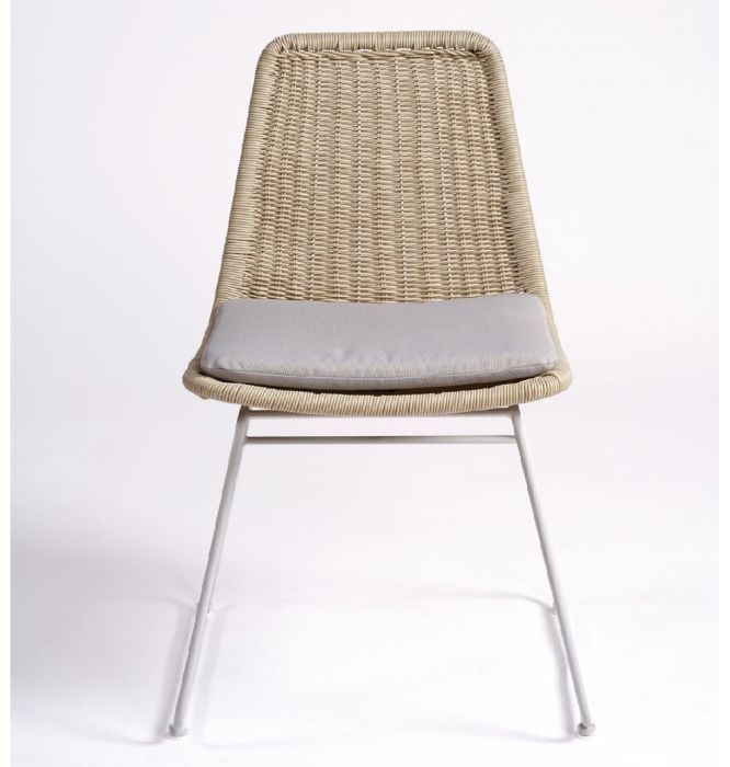 Silla Rattan Sintético Estructura Metal Blanco, 47 Cm