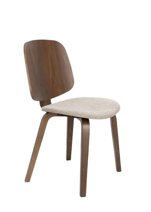 Silla en madera nogal tapizada en tejido beige 55 cm