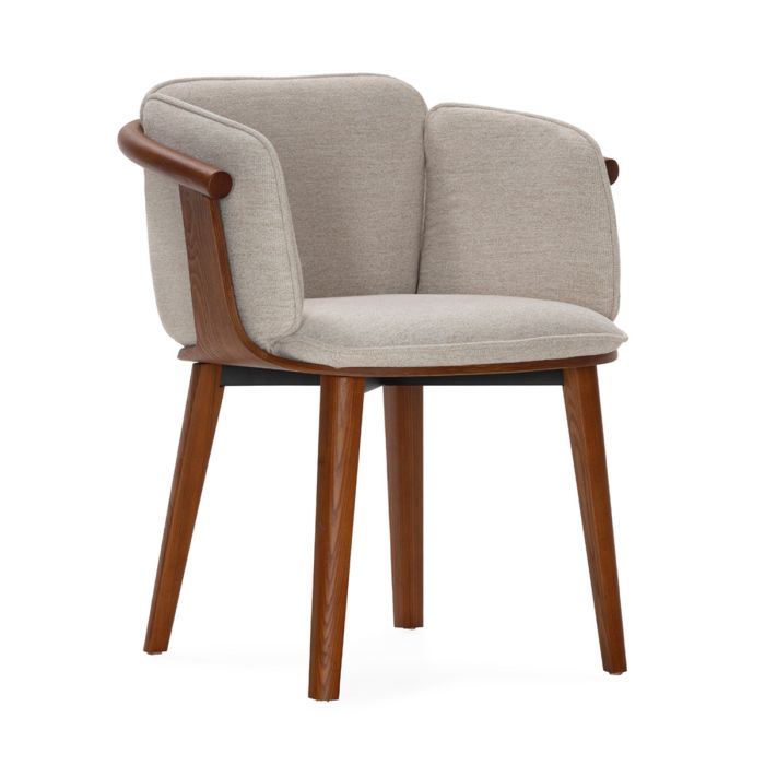 Silla en madera nogal tapizado en tejido gris claro 69 cm