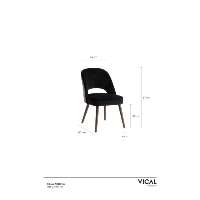 Silla Moderna Terciopelo Negro Blanco 54 Cm