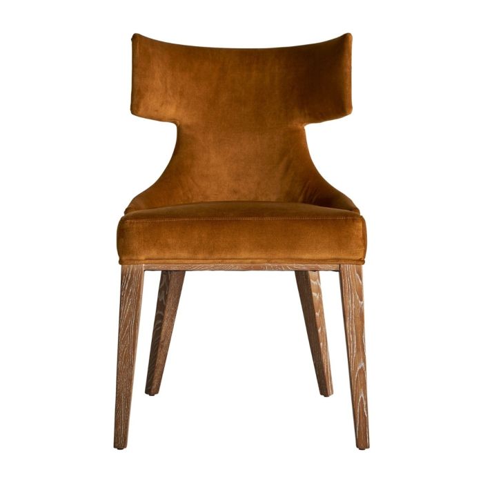 Silla Vintage Tapizado Ocre Patas Madera, 58 Cm