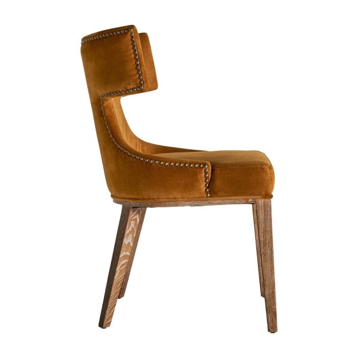 Silla Vintage Tapizado Ocre Patas Madera, 58 Cm