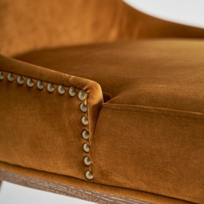 Silla Vintage Tapizado Ocre Patas Madera, 58 Cm