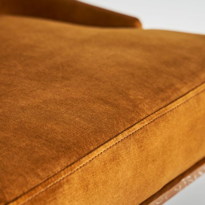 Silla Vintage Tapizado Ocre Patas Madera, 58 Cm
