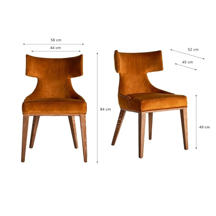 Silla Vintage Tapizado Ocre Patas Madera, 58 Cm