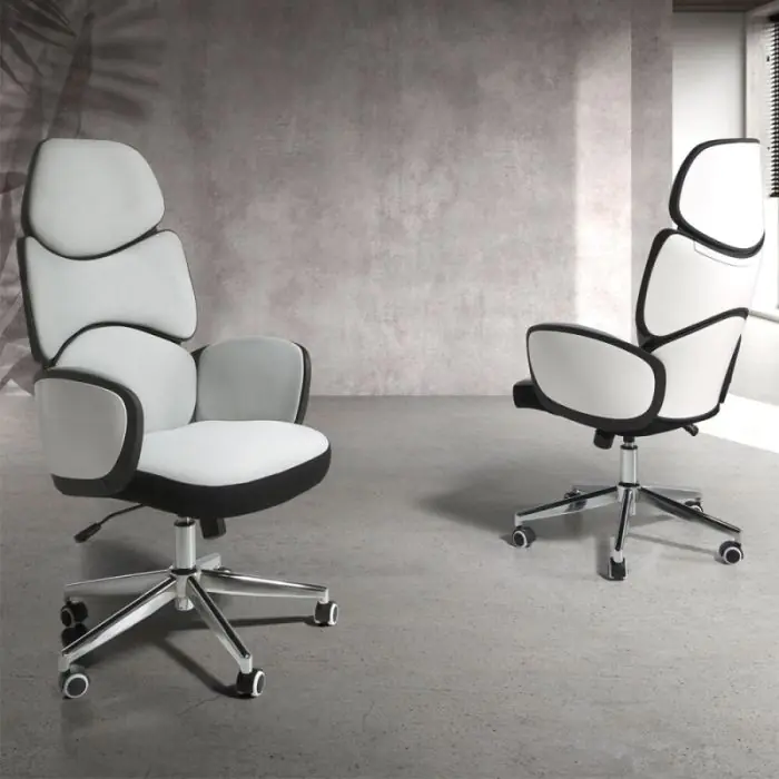 Silla Giratoria Oficina Tela Gris Blanco, 64 Cm
