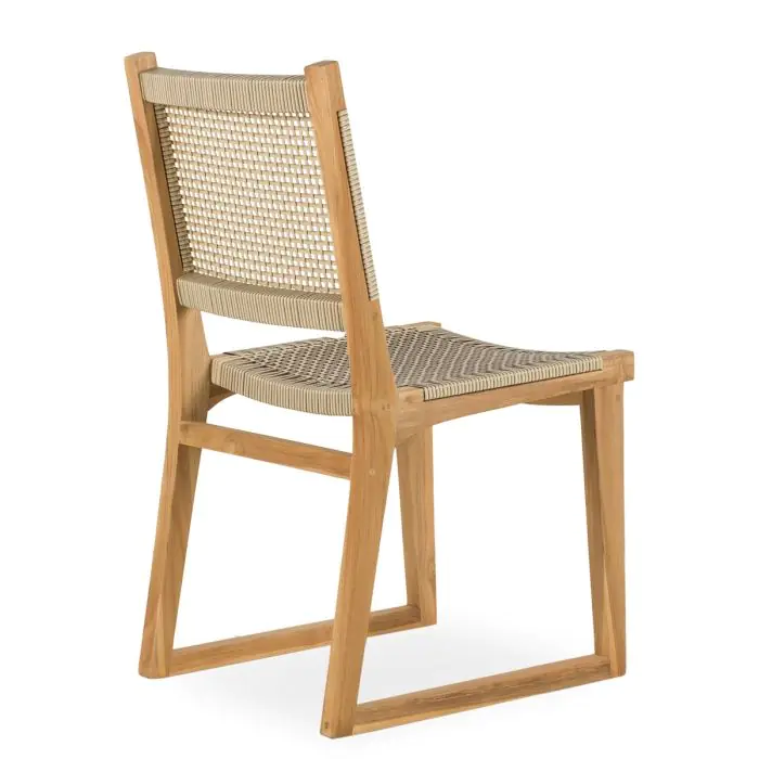 Silla Ratán Sintético Beige Madera Teca, 55 Cm